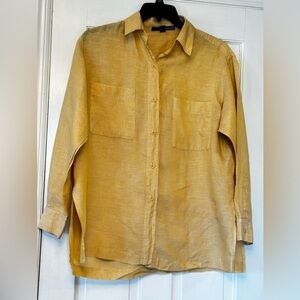 Relaxed Yellow Linen Button-Front Blouse
